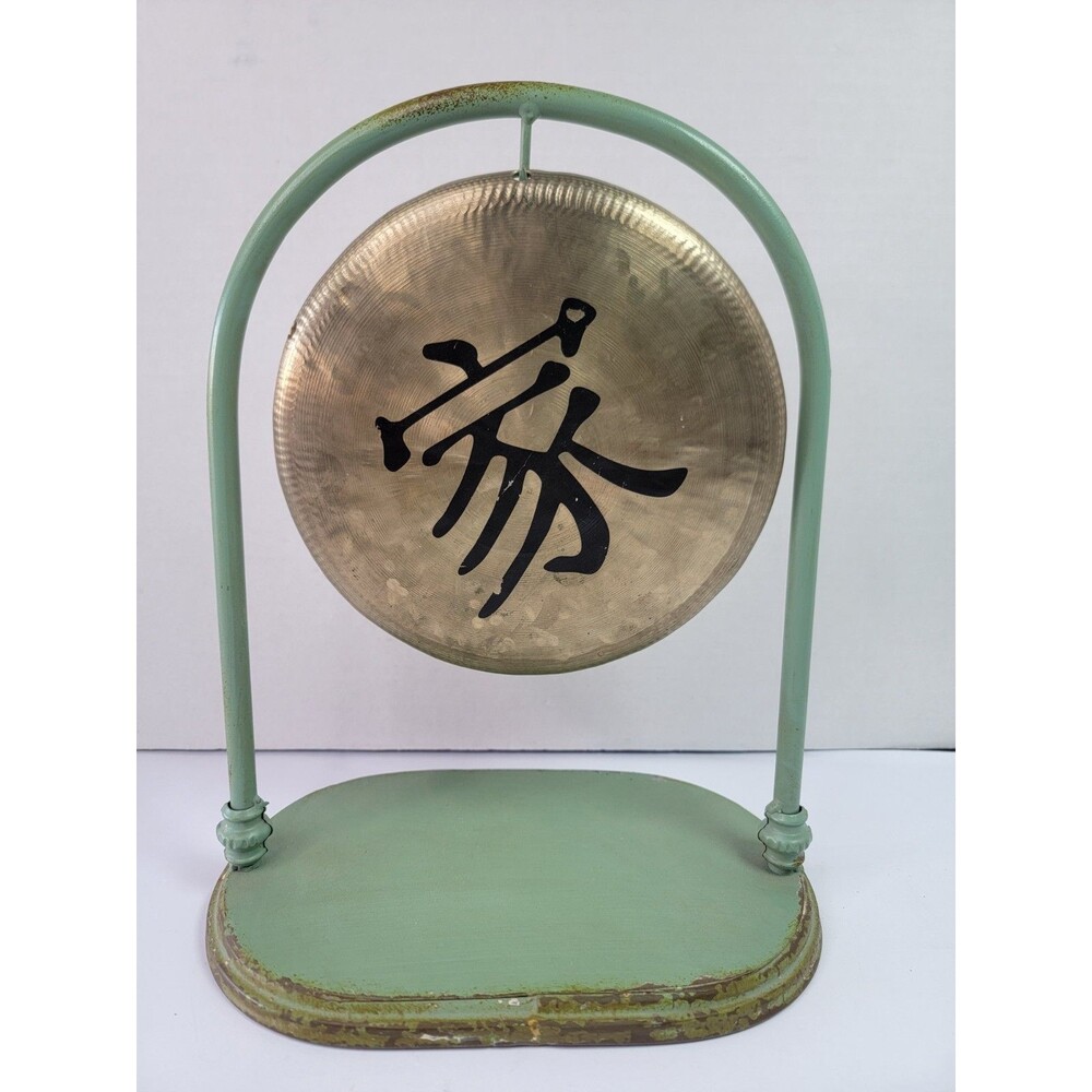 Unlimited Tabletop Gong Green Metal Stand Asian Symbol Decor 12”